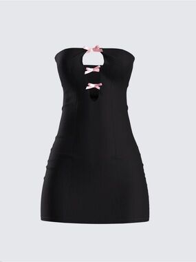 Finesse Black Strapless Dress with Pink Ribbon Accents